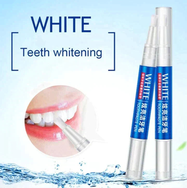 Teeth whitening pen white box with teeth and water droplets in Pakistan