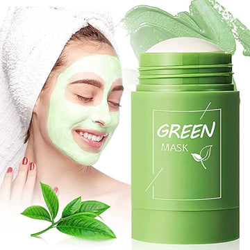 Green Tea Mask Stick person applying mask with container in Pakistan