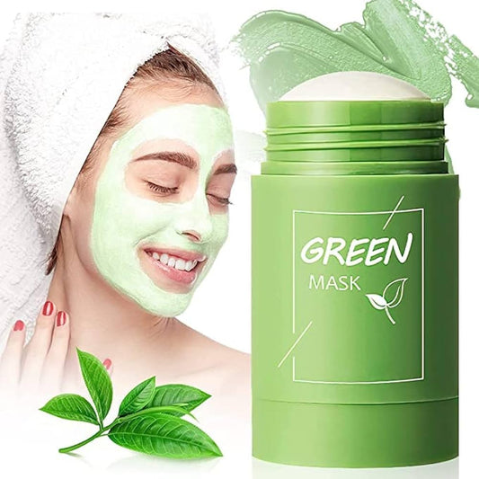 Green Tea Mask Stick person applying mask with container in Pakistan