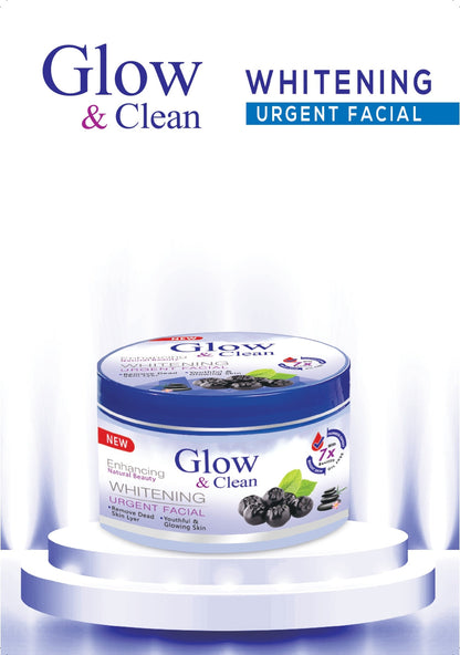 Glow and Clean whitening urgent facial jar product shot on white background in Pakistan