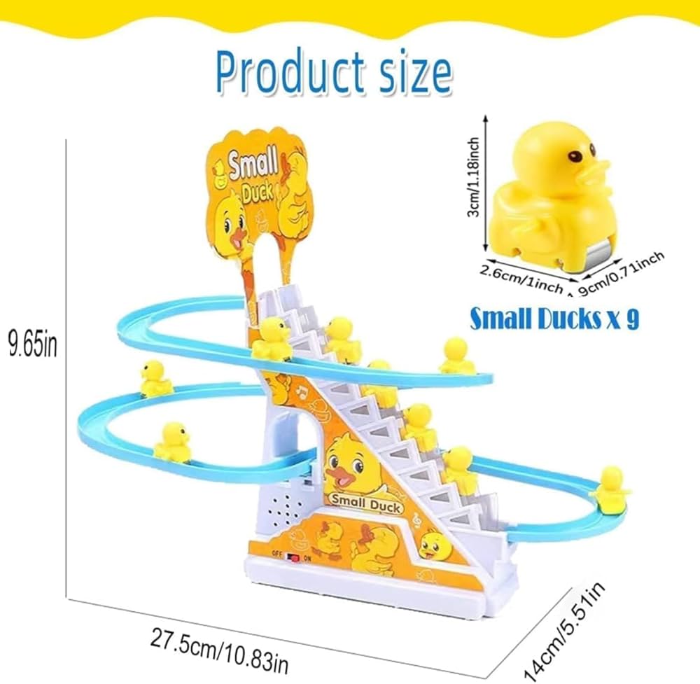 Duck Climbing Toy dimensions and track set on white background in Pakistan