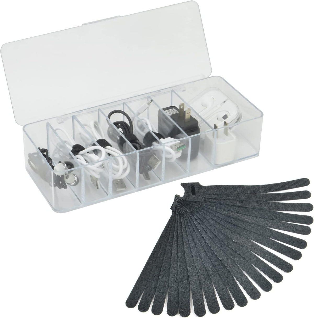 Cable Organizer Box Kit with Velcro Ties