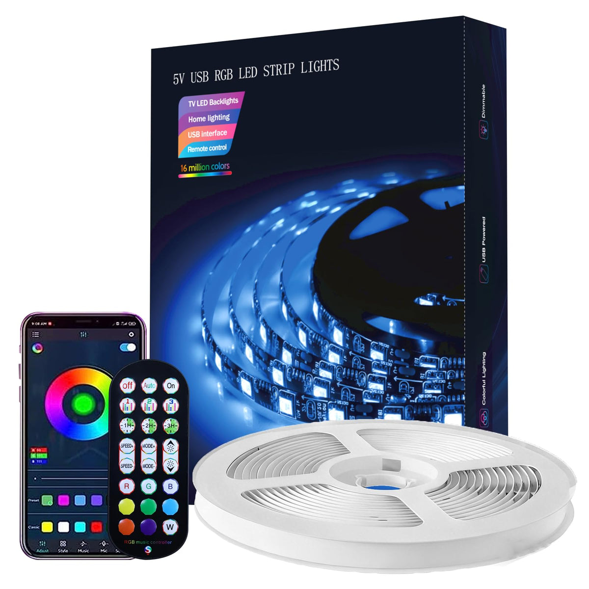 USB RGB LED Strip Lights 5V with Remote