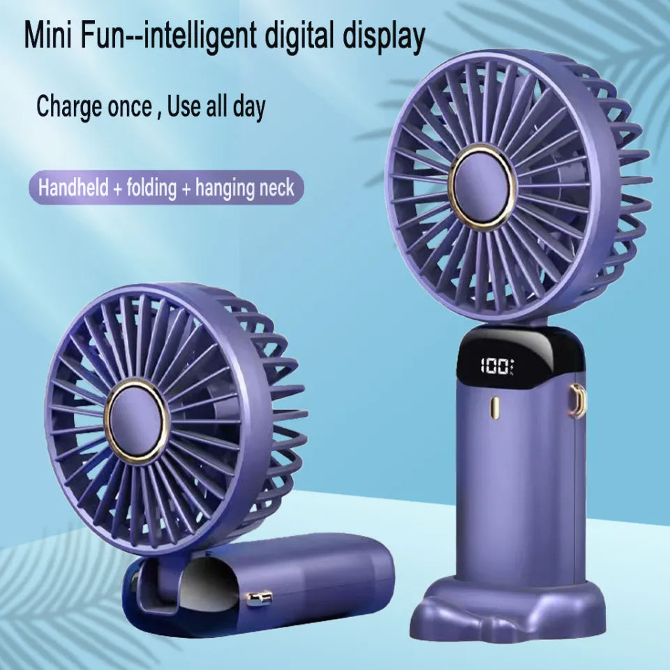 Purple folding neck fan with intelligent display in Pakistan