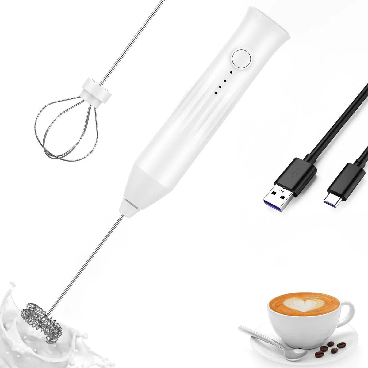 USB Rechargeable Milk Frother (White)