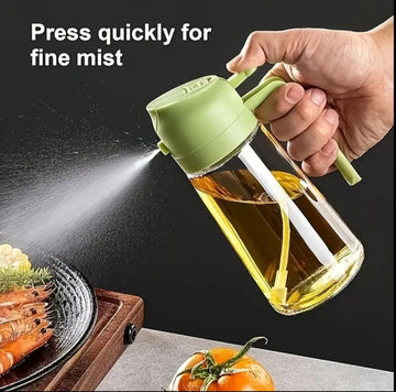 2-in-1 Oil Bottle Dispenser spraying fine mist of oil over food for cooking in Pakistan