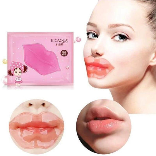 BioAqua Lip Mask pink collagen packaging with before and after lips in Pakistan