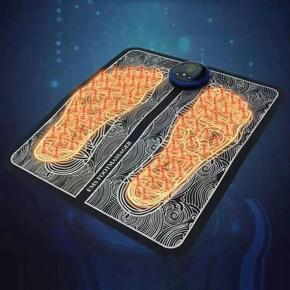 Feet on EMS foot massager pad with glowing effect in Pakistan