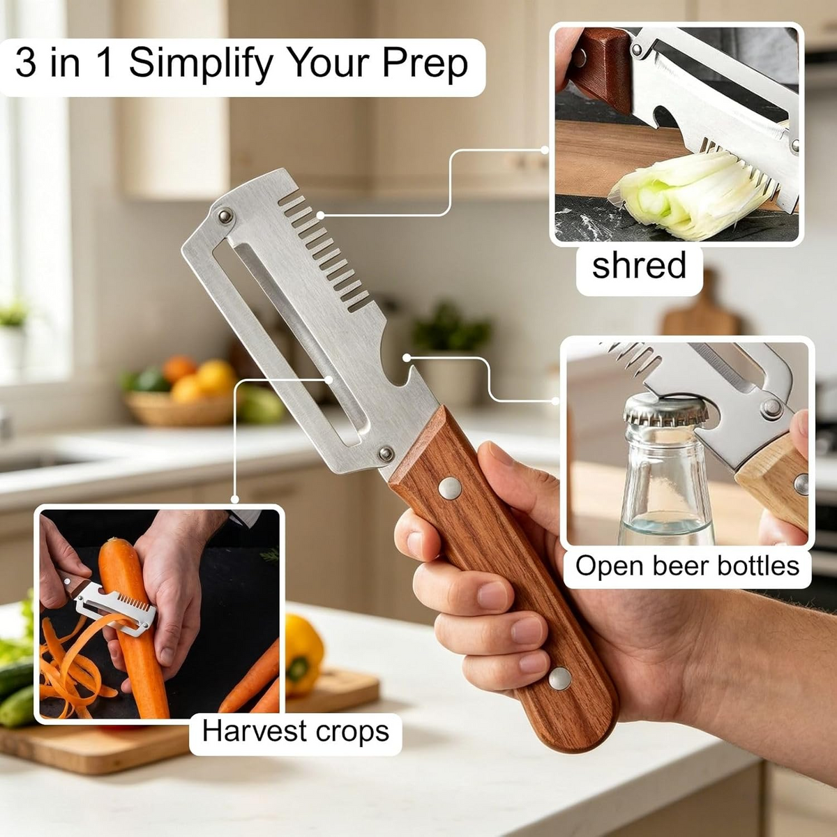 Multifunctional Vegetable Peeler & Cutter wooden handle metal blade in Pakistan