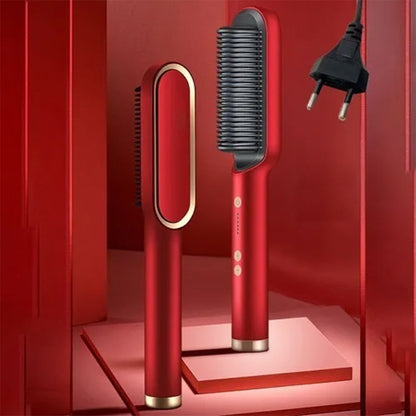 Pink hair straightener brush lifestyle red background in Pakistan