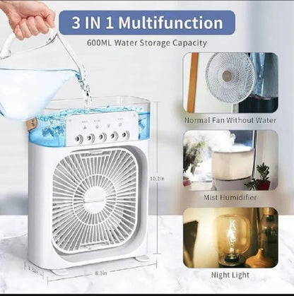 Portable air cooling fan 3 in 1 multifunction infographic in Pakistan