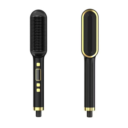 Black and gold hair straightener brush on white background in Pakistan