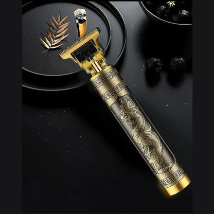 Gold T9 hair trimmer with dragon design dark background in Pakistan