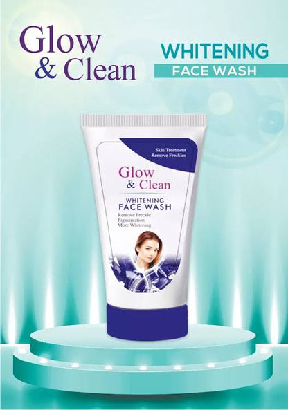 Glow and Clean whitening face wash tube on teal background in Pakistan