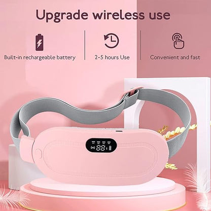 Menstrual heating pad pink device with strap wireless use infographic in Pakistan
