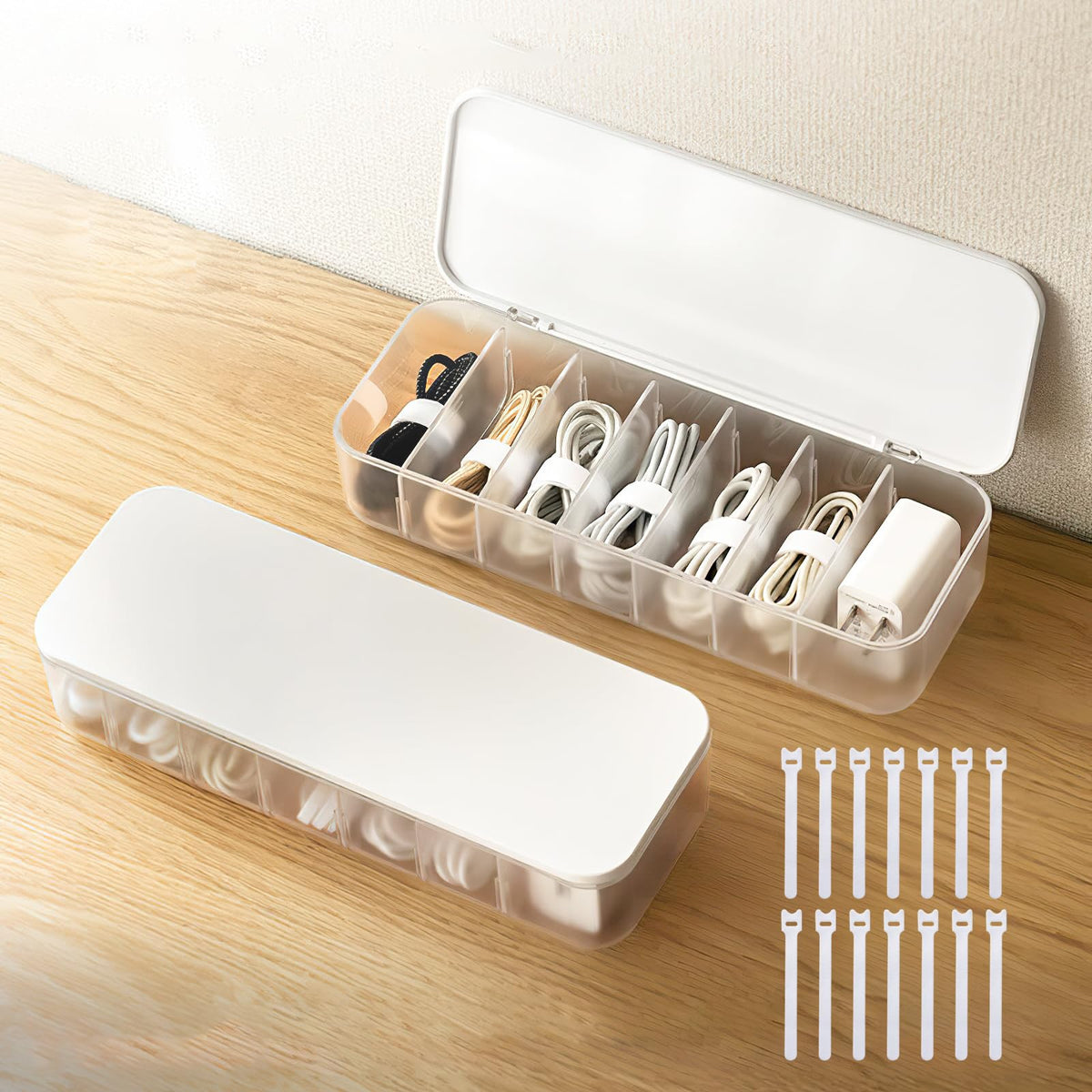 Cable Organizer Box Kit with Velcro Ties