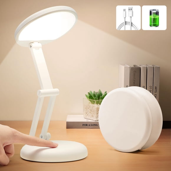 Round Foldable Rechargeable LED Desk Lamp (White)