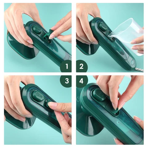 Mini Garment Steamer & Travel Iron green steamer side view in Pakistan