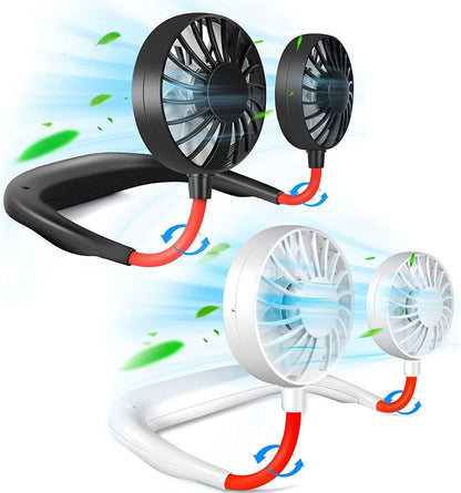 Black and white portable neck cooling fans on white background in Pakistan