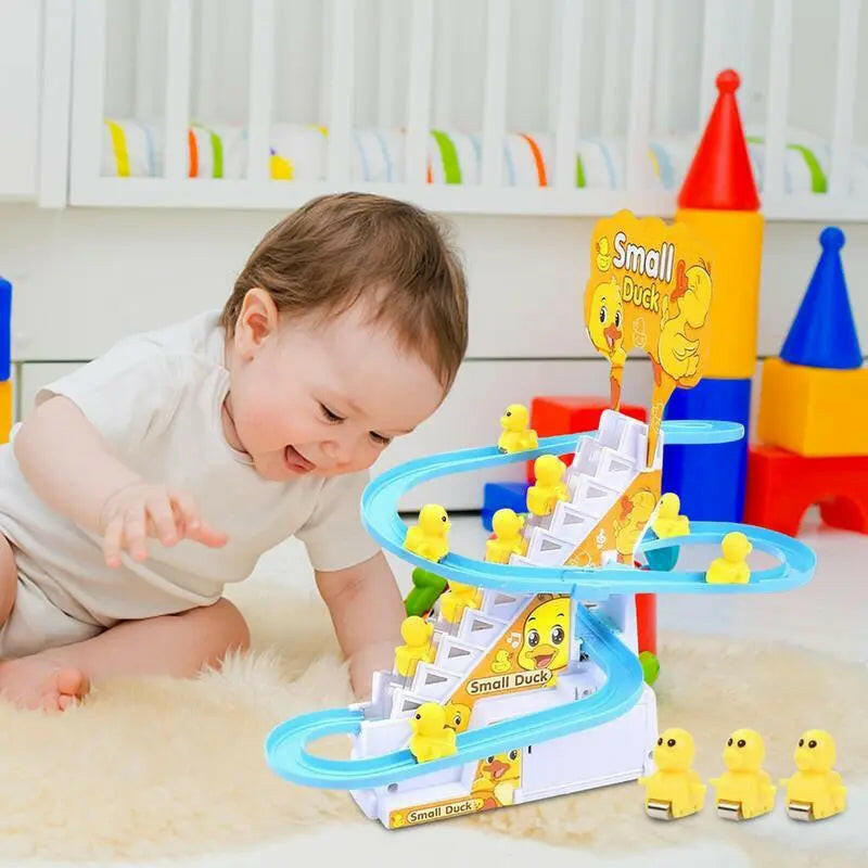 Duck Climbing Toy child playing with stair slide set in Pakistan