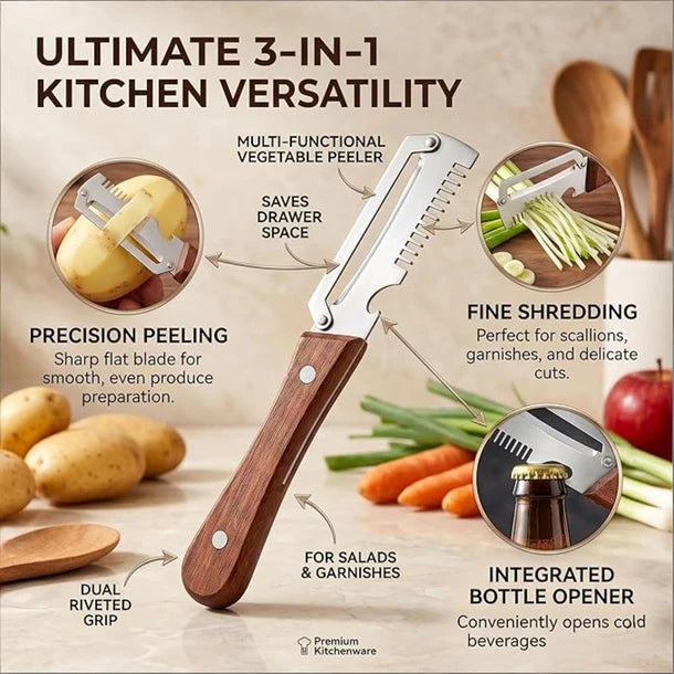 Multifunctional Vegetable Peeler & Cutter slicer wooden handle callouts in Pakistan