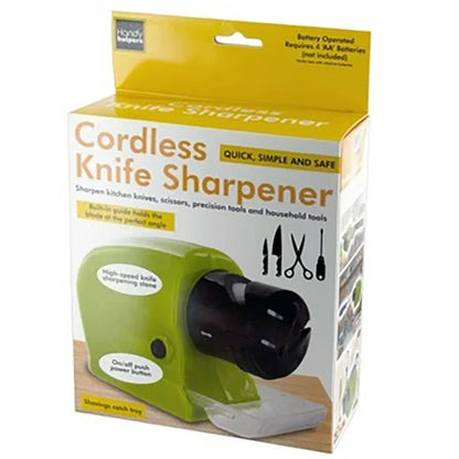 Electric knife grinder green cordless sharpener with yellow retail packaging in Pakistan